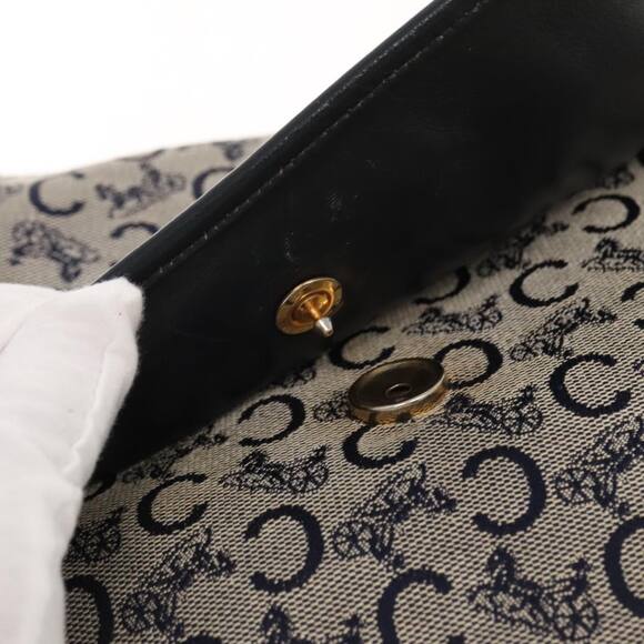 CELINE C Sulky Shoulder Bag Canvas Leather Navy Gold - Picture 10 of 16